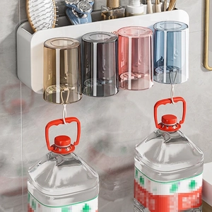 Wall-mounted bathroom organizer with 4 cups and slots for toothbrushes and skincare products