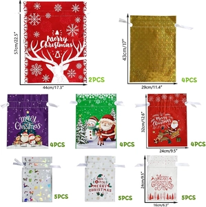 Christmas gift drawstring bags set in various sizes and festive colors for holiday decoration