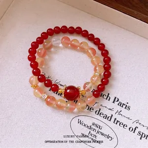 Bracelet Perlé En Agate Rouge Style Chinois Avec Accessoires En Cuivre Et Zircon Pour Femmes Accessoire Vintage Luxe
