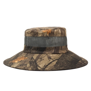 Men's camouflage sun hat with wide brim and breathable mesh for outdoor fishing and hiking