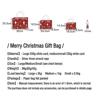 Sizing chart for vintage Christmas gift bags showing dimensions for large, medium, small sizes