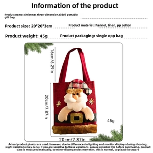 Detailed size chart of Christmas linen gift bag with 3D Santa Claus doll decoration
