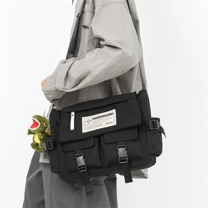 Japanese Retro Messenger Bag Men Large Capacity Nylon Multi Pocket Crossbody Shoulder Bag Functional Workwear Style