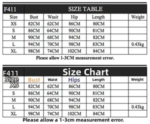 Tableau des tailles avec mesures buste, taille et hanches pour ensemble en satin