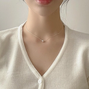 925 Sterling Silver Necklace With Polished Round Bead Pendant Minimalist Simple Style Jewelry For Women