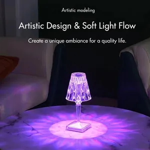 Modern dimmable LED crystal table lamp with artistic purple light and shadows