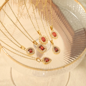 18K gold plated stainless steel ruby pendant necklaces in various geometric shapes