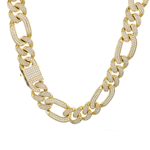 Golden hip hop 3:1 link chain necklace set with sparkling crystals for men