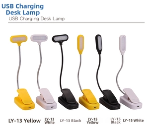 USB rechargeable clip-on desk lamps with flexible goose neck and multiple color options