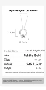 Detail view of S925 sterling silver knotted circle pendant with precise measurements