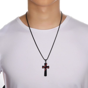 Cross pendant necklace with baseball stitching on black chain for sports enthusiasts