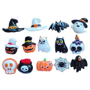 Miniature Halloween resin charms set featuring pumpkin, ghost, and bat for DIY crafts