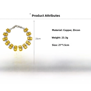 Detailed specs of double-layer zircon bracelet featuring yellow oval stones and 21cm length