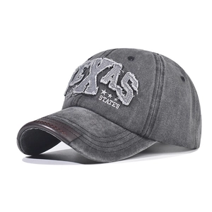 Texas Embroidery Baseball Cap Vintage Washed Cotton Distressed Retro Dad Hat Leather Brim Adjustable Streetwear Unisex