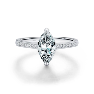 S925 sterling silver ring with 1 carat marquise-cut moissanite and side accents
