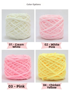 Dettagli della trama del filato di ciniglia spessa in bianco, rosa e giallo per maglieria