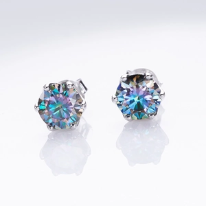 Elegant pair of S925 silver stud earrings featuring 1 carat iridescent moissanite stones