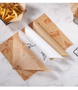 Macro detail of retro newspaper style greaseproof food wrapping paper for sandwiches