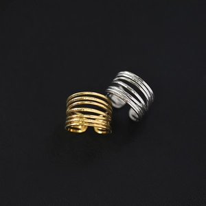 Wide multi-layer hollow open rings in gold and silver plated titanium steel