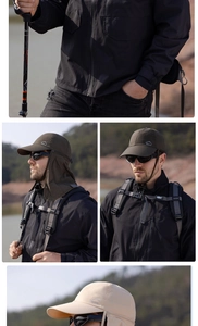 Detail view of quick-dry sun hat with neck flap and breathable mesh for outdoor hiking