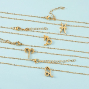 Golden 12 zodiac constellation pendant necklaces with Pisces Aries and Leo charms