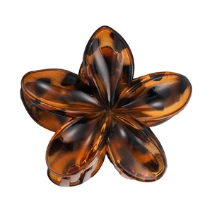 French retro leopard print frangipani hair claw clip with tortoise shell finish for women