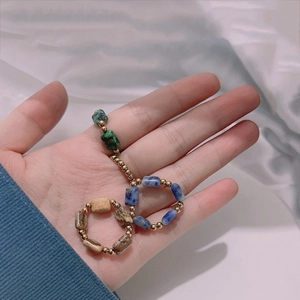 Handmade vintage bohemian natural stone beaded elastic rings in three colors