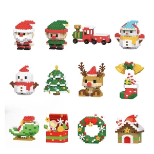 Set of 12 Christmas micro building blocks including Santa Claus, reindeer, and Xmas tree