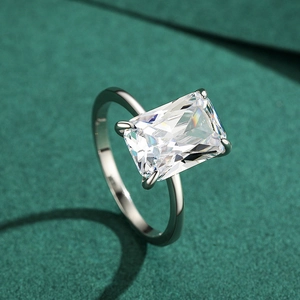 Luxury S925 sterling silver ring with large rectangular radiant cut simulated diamond