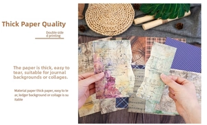 Detail of 6-inch vintage scrapbooking paper showing double-sided music and map patterns