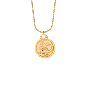 Gold stainless steel 12 Zodiac necklace featuring Scorpio relief pendant with stars design