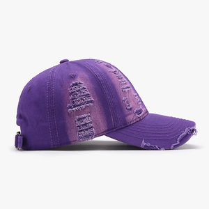 Gorra de béisbol de algodón morada vintage con detalles desgastados y hebilla ajustable