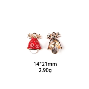 Detail of Christmas reindeer bell pendant with red and gold enamel, 14x21mm alloy charm