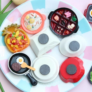 Miniature Chinese food fridge magnets featuring 3D resin models of steak and bento meals