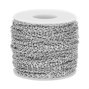 Macro shot of silver stainless steel bow chain roll for DIY jewelry and accessories