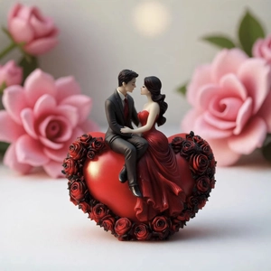 Romantic couple figurine on heart-shaped base with roses for wedding and DIY candle decor