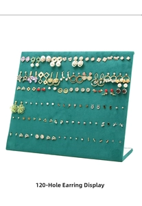 L-shaped dark green velvet jewelry stand with 120 holes for earrings and studs display
