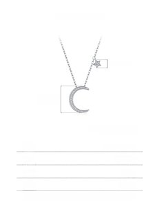 Detail showing S925 sterling silver moon and star pendant with pave zircon settings