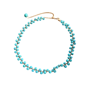 Collier vintage en acier titane avec oeil de tigre, perles turquoise et fermoir doré