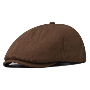 Classic dark brown herringbone newsboy cap with vintage British octagonal design