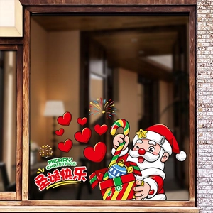 Stickers de fenêtre Père Noël avec cœurs et lettrage Joyeux Noël sur vitre en verre
