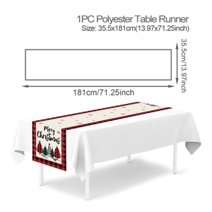 Detailed size specifications for red and black plaid Christmas table runner 13.9x71 inch