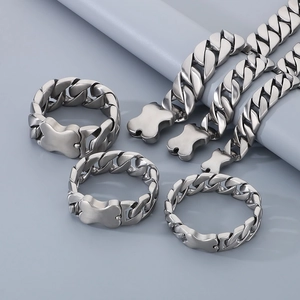 Men Cuban Chain Necklace And Bracelet 316L Stainless Steel Hip Hop Punk Bone Shaped Buckle Jewelry Silver Tone