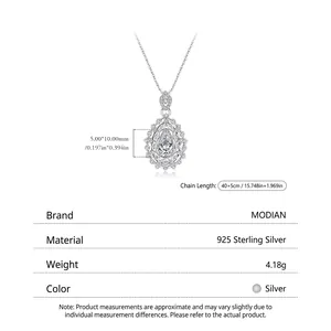 Elegant S925 sterling silver water drop pendant necklace with vintage diamonds