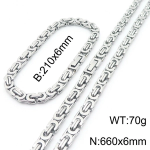 Byzantine style stainless steel necklace and bracelet set in silver metal finish
