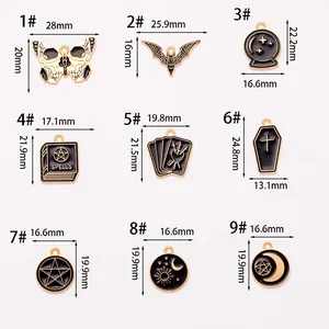 Detailed size chart for gothic skull butterfly oil-drop charms in various dimensions