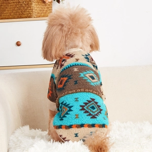 Bohemian pattern pet fleece hoodie for dogs and cats with warm plush fabric texture