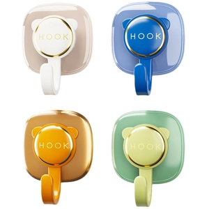 Adhesive wall hooks in four colors with golden plated rings for kitchen and bathroom use