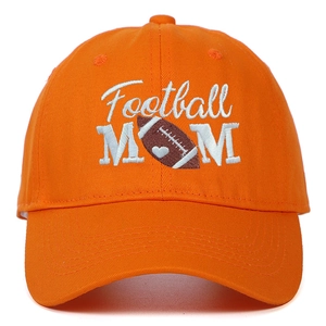 Detail of high-quality Football MOM white embroidery on orange cotton baseball cap