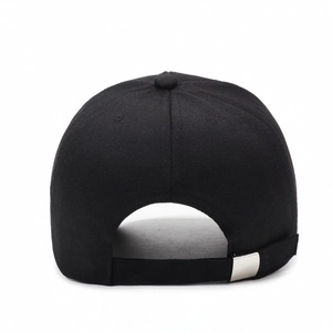 Black cotton baseball cap with adjustable silver metal buckle and classic strap back design